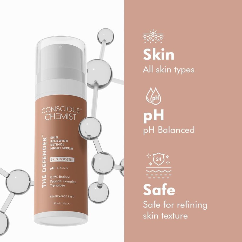 Conscious Chemist® Multi Peptide & 0.2% Retinol Serum | Anti Aging Serum | Boosts Collagen & Reduces Fine Lines, Wrinkles | Probiotics & Cica Water | Fragrance Free, Cruelty Free | 30ml