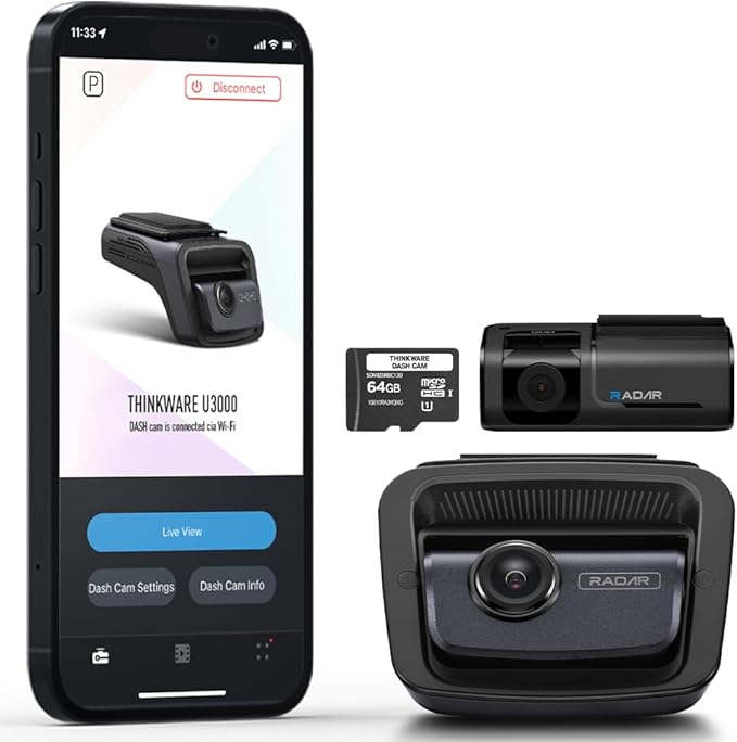 THINKWARE U3000 4K Dash Cam Front and Rear 2CH STARVIS 2 Sensor Super Night Vision Dashcam for Car Camera 5GHZ WiFi GPS Radar Buffered Parking Mode CPL Filter Red Light Speed Camera Alerts OBD Cable