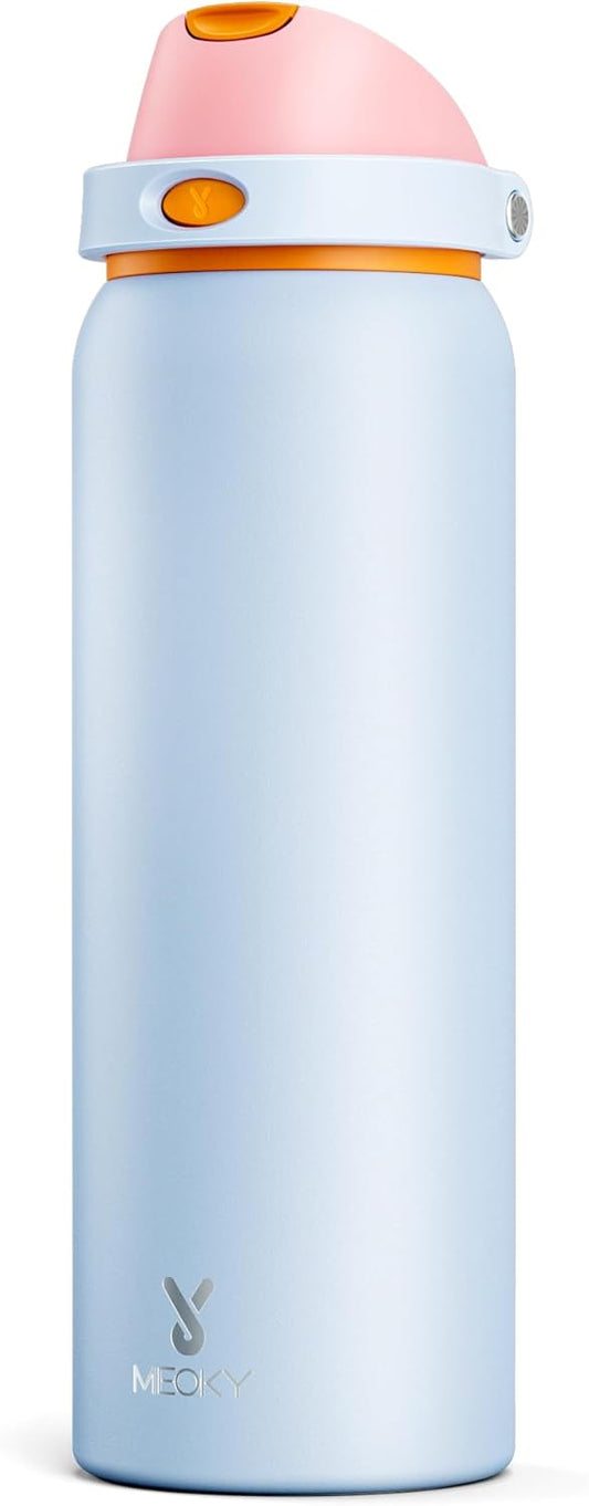Meoky 40 Oz Insulated Water Bottle - Stainless Steel, Leak Proof, 24-Hour Cold, BPA-Free, Periwinkle