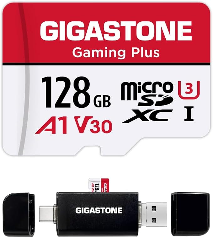 【for Switch 1 Only】 GIGASTONE 128GB Micro SD Card with USB C Card Reader, Gaming Plus, MicroSDXC Memory Card for Gaming Console, 4K Video Recording, UHS-I A1 U3 V30, up to 100MB/s, with Adapter