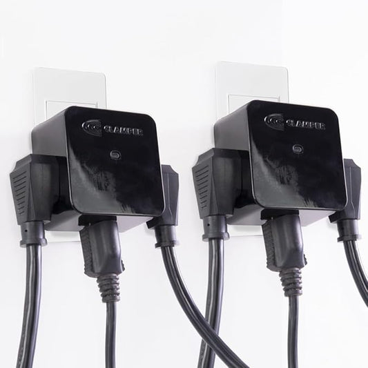 Clamper 3-Outlet Surge Protector 1800 Joules, 1875W, for TV, PC, Xbox, PS5, Refrigerators and Other Appliances (Compact Wall Surge Protector), iCLAMPER Power 3, 2-Pack Black