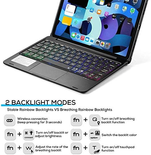 Rotatable Keyboard Case for iPad Air 11-inch M4/M3/M2 (2026/2025/2024), iPad Air 5th/4th Generation 10.9 Inch, Backlits Bluetooth Touchpad Keyboard Smart Cover with Pencil Holder, Black