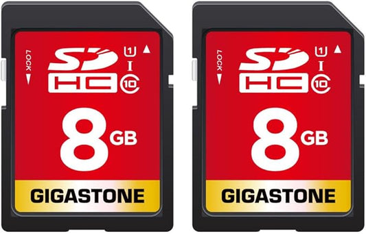 GIGASTONE 8GB SD Card 2-Pack UHS-I U1 Class 10 SDHC Memory Card Full HD Video Kodak Olympus Digital Camera, with 2 Mini Cases