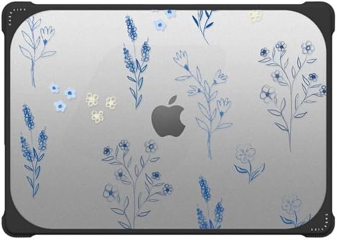 CASETiFY Bounce MacBook Pro 16-inch (M1-M5) Case [Enhanced Protective Corner Design/Ventilation Cutouts/Anti-Slip Grip] - Small Blue Flowers - Clear Black