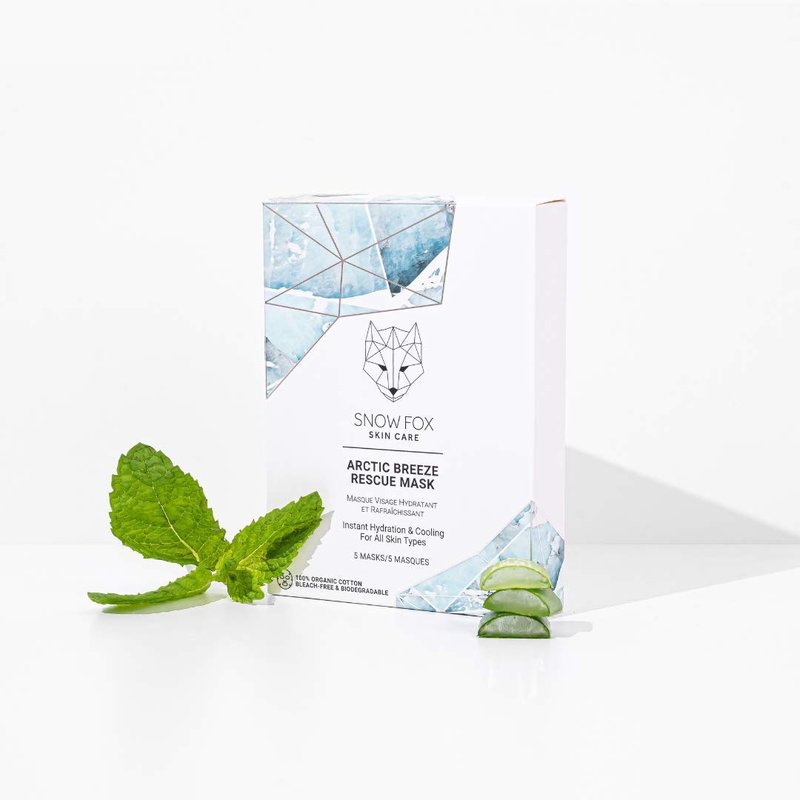 Snow Fox Arctic Breeze Rescue Sheet Mask with Peppermint & Aloe Vera – Cooling Face Mask to Calm & Revitalize Skin and Refresh after Travel – Hydrating Facial Skin Care for all Types – 5 Pack