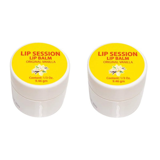 Lip Session Lip Balm Vanilla Original Flavor .33 Oz. Jars with Vitamin E & Cocoa Butter - Moisturizes & Soothes Dry, Cracked, or Chapped Lips (2 Pack)