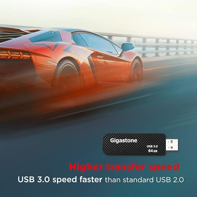 GIGASTONE 64GB USB 3.2 Flash Drive, 80MB/s High-Speed Data Transfer, Carbon Fiber Design, Retractable