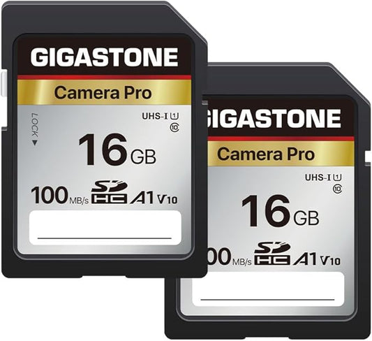 【5-Years Data Recovery】 GIGASTONE 16GB SD Card 2-Pack, Camera Pro, UHS-I A1 V10 SDHC Memory Card Compatible with SPYPOINT TACTACAM Trail Camera, with 2 Mini Cases.