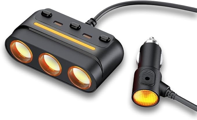 HOWDCHENG 3 - in - 1 Cigarette Lighter Adapter with PD/QC Fast Charging, Independent Switches Car Charger, RGB LED Indicator Lights - Universal Cigarette Lighter USB Charger for Cars, SUVs