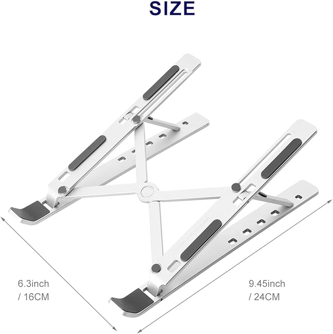 weourwe Ergonomic and Foldable Laptop Stand for Desk, Adjustable Riser, Fits All Laptops and Notebooks up to 17,Ultra-Thin,Ventilated Cooling,ABS+Silicone,Silver.