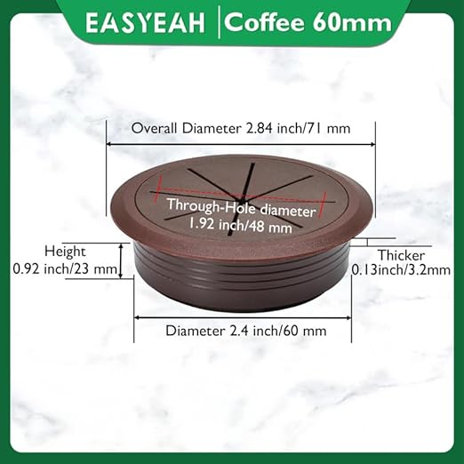 EASYEAH 2 Pcs Desk Grommet 2-3/8" / 60 mm, Desk Hole Cover for Cables Coffee, Cable Grommet ABS Plastic, Desk Hole Grommet for Home & Office Pc, Detachable Cable Cord Organizer