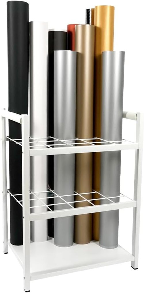 J JACKCUBE DESIGN Blueprint Storage Rack - 20 Slot Rolling File Cart Organizer for Art & Plans (White)