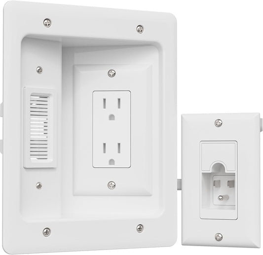 TV Cord Hider - In-Wall Cable Management Kit by [Brand Name] | Dual Outlet with Power & Low Voltage Support, Includes Drywall Saw & Template