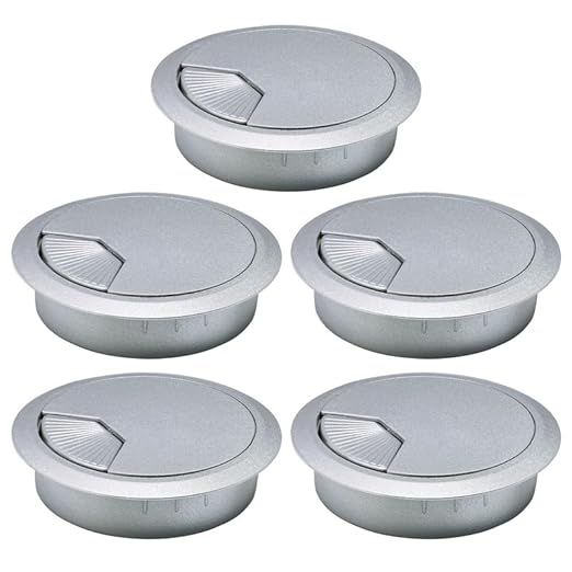 EASYEAH 5 Pcs Desk Grommet 2-3/8" / 60 mm, Desk Cord Hole Cover, Cable Grommet ABS Plastic, Desk Hole Grommet for Home & Office Pc, Detachable Adjustable Cable Cord Organizer-Silvery