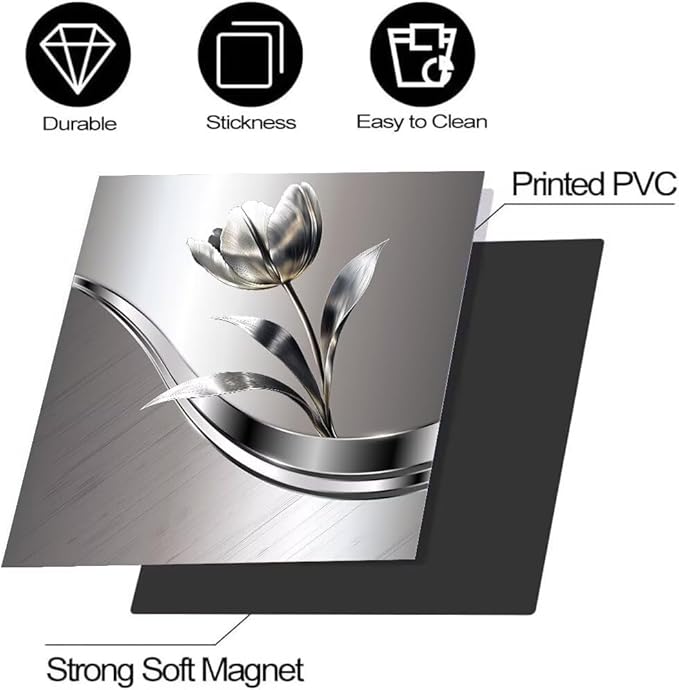 Dishwasher Covers Decorative Magnetic Sticker,Stainless Steel Style Background Flower Pattern Refrigerator Front Panel,Kitchen Decor Fridge Magnet Cover Decor,23 x 26inchs