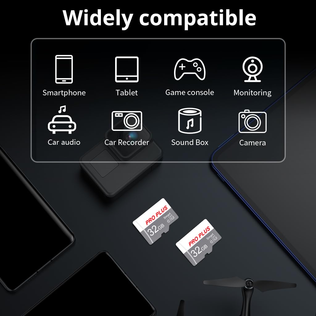 2 Pack Memory Card 32GB with Adapter, High Speed TF Card, UHS-I C10 A1 Memory TF Card for Tablet/Mobile Phone/Camera/Car Audio/Game Console (TF183 White Gray 32GB)