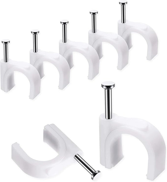 Abnii Cable Clips, 100 Pcs, 10mm, Wire Wall Clips with Steel Nails, Cable Management Organizer Clip, Cable Tacks Coax Holder Clips, RG6 RG59 CAT6 RJ45 Cable Cord Clip, White