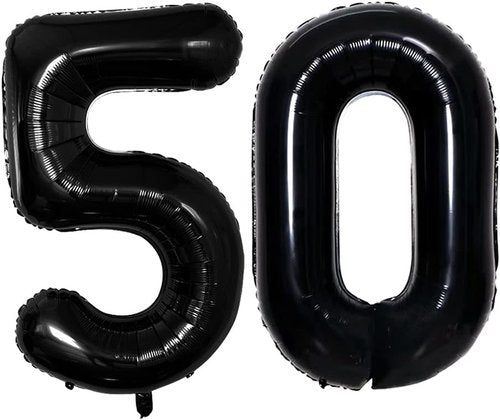 GOER 50th Birthday Balloons - 42 Inch Jumbo Black Foil Helium Balloons for Anniversary Celebrations