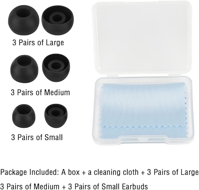 WKYMY Silicone Earbud Tips Replacement Ear Tips for in- Ear Headphones Rubber Tips Ear Buds Replacement Earbuds Tips 9 Pairs S M L, Black