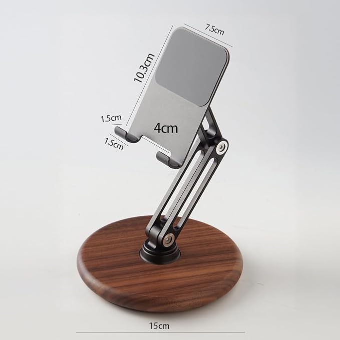 xjwoodsmart iPhone Stand for Desk, Phone Stand Adjustable Foldable, Cell Phone Holder 360 ° Rotation, Compatible with iPhone 17 16 15 14 13 12 Pro Xs Xs Samsung Galaxy Tablets All Phones, Walnut Wood