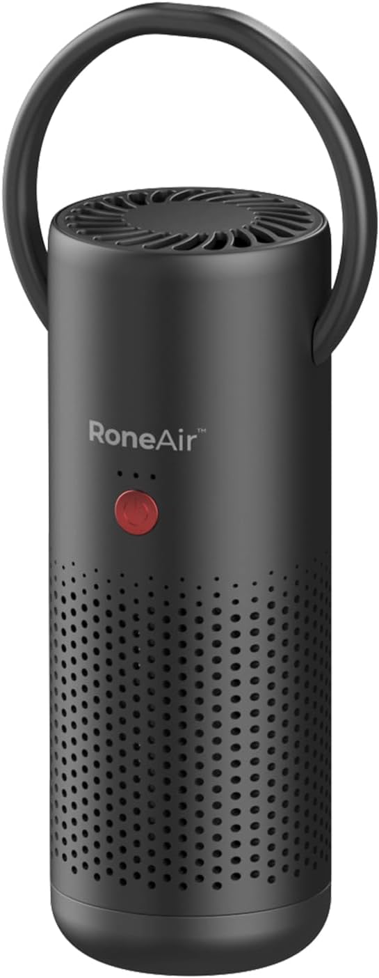 RoneAir Cordless Portable Air Purifier for Car, Small Room, Office with True HEPA Filter, Travel Air Purifier for Smoke, 0dor & Dust with USB C, Aroma Chamber (Grey)