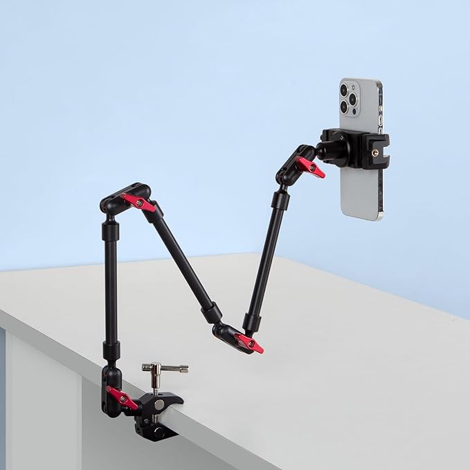 GOINWAVE Magic Arm Camera Mount, 32" Aluminum Articulating Arm with Desk Clamp & Standard 1/4" Screw, Heavy Duty Overhead Tablet Stand for Video Recording, Live Streaming, Vlogging