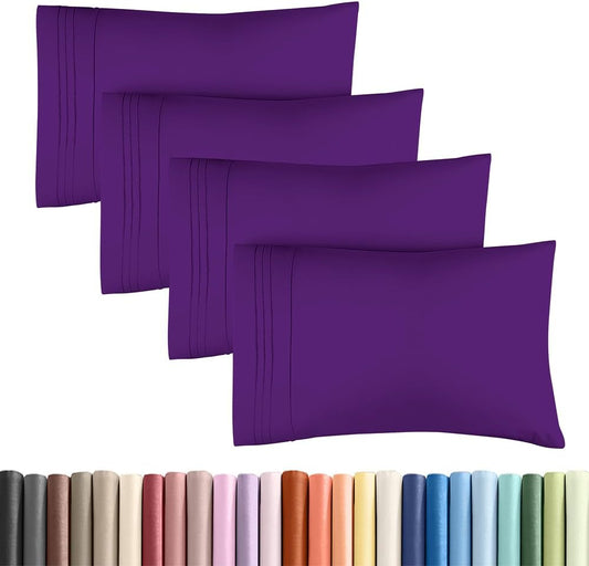 Skiennix Standard Pillow Cases Set of 4 | Ultra Soft Hotel Quality Covers - Machine Washable - Purple