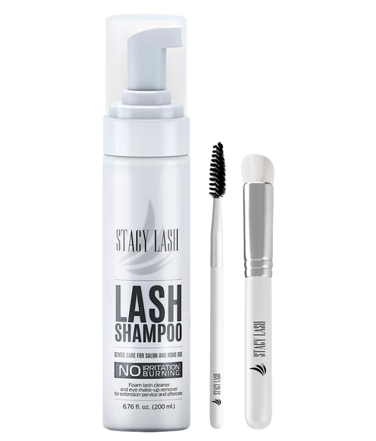 STACY LASH 6.76 fl.oz / 200ml Eyelash Extension Shampoo + Brush/Korean Makeup Remover/Eyelid Foaming Cleanser/Wash for Extensions & Natural Lashes/Supplies for Professional & Home Use