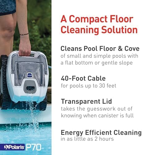 Polaris P70 Robotic Pool Cleaner for Flat Bottom Pools, Transparent Lid w/Easy Clean Filter Canister, Compact & Lightweight
