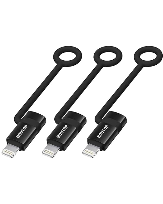 BOUTOP [MFi Certified] 36W USB C to Lightning Cable Adapter, Support Data Sync/PD Fast Charging Compatible with iPhone iPad AirPods, with Anti-Lost Holder - Black 3 Pack