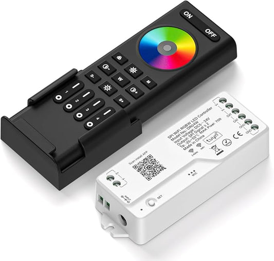 FCOB 2.4G WiFi SPI RGBW Controller DR04W & RC03RF RF Remote Set, Control by Smart Life/Tuya APP/Alexa/Google Home, Support SK6812RGBW/SMD WS2814 IC etc Addressable RGBW LED Strip STA Mode