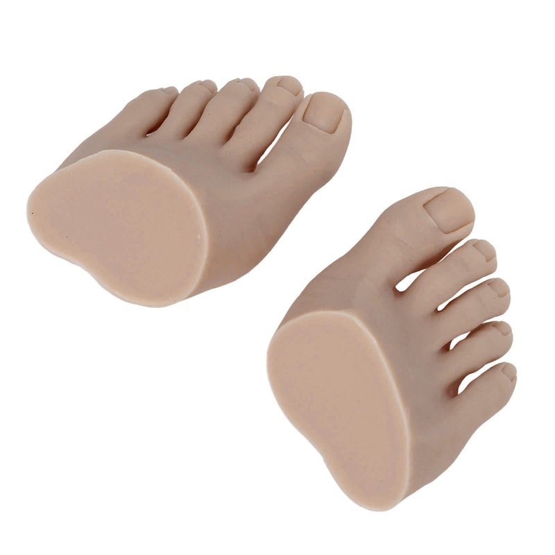 Practice Fake Foot for Nail Practice, 1 Pair Flexible Soft Silicone Prosthetic Manicure Tool Fake Foot Model with Half Foot Design, Silicone Fake Foot for Nails Training Display (Dark Skin Color)