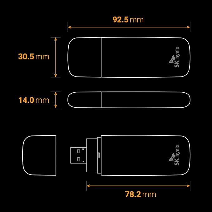 SK Hynix Tube T31 1TB Stick Type SSD with DRAM | up to 1000MB/s | 10 Gbps | USB-A 3.2 Gen2 | External Solid State Flash Drive Compatible with PS4, PS5, Xbox, Window PC & Mac