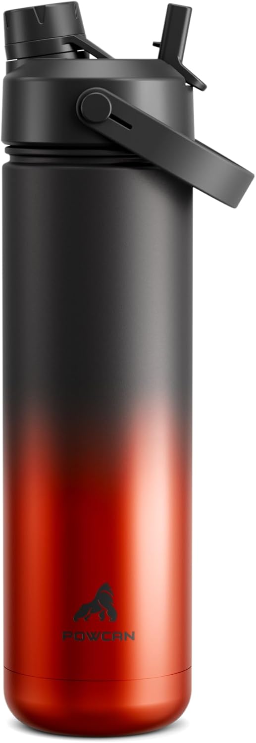 POWCAN 26 oz Insulated Water Bottle - 2-in-1 Straw & Spout Lid, Leak-Proof, Fits Car Cup Holder