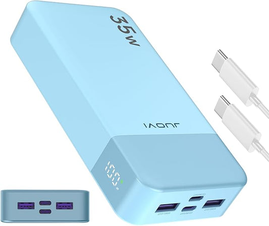 JUOVI J2651 Portable Charger, 35W 20000mAh USB C in & Out Power Bank, Battery Pack with QC4.0+PD3.0 35W High-Speed Charging for Bluetooth Earbud, Mobile Phone, Tablet (Blue)