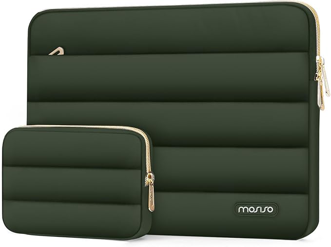 MOSISO Laptop Case 13.3 inch,13-13.3 inch Puffy Laptop Sleeve Compatible with MacBook Neo/Air 13.6 M5 M4 M3 M2 M1/Pro 13/14,HP Dell ASUS Lenovo,Polyester Horizontal Bag with Small Case, Army Green