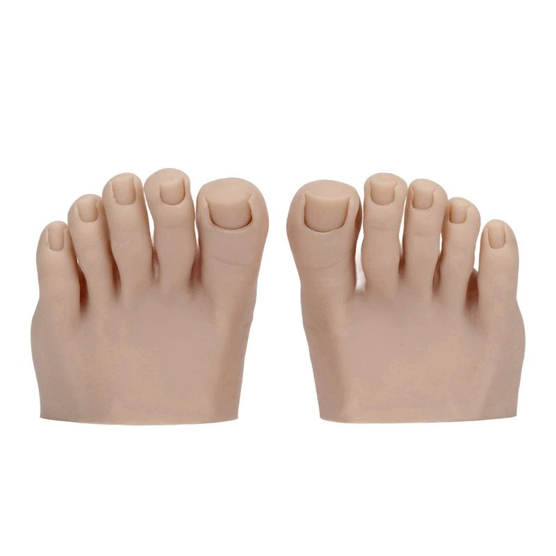 Practice Fake Foot for Nail Practice, 1 Pair Flexible Soft Silicone Prosthetic Manicure Tool Fake Foot Model with Half Foot Design, Silicone Fake Foot for Nails Training Display (Dark Skin Color)