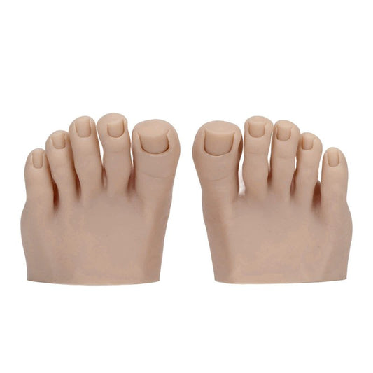 Practice Fake Foot for Nail Practice, 1 Pair Flexible Soft Silicone Prosthetic Manicure Tool Fake Foot Model with Half Foot Design, Silicone Fake Foot for Nails Training Display (Dark Skin Color)