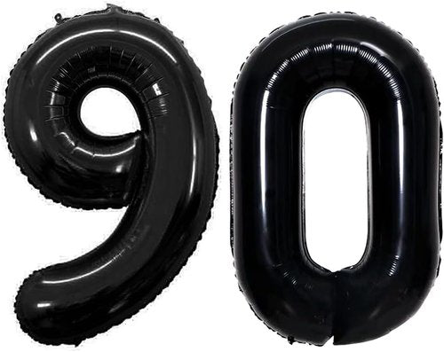 GOER 90th Birthday Balloons - 42 Inch Jumbo Black Foil Helium Decorations for 90th Anniversary