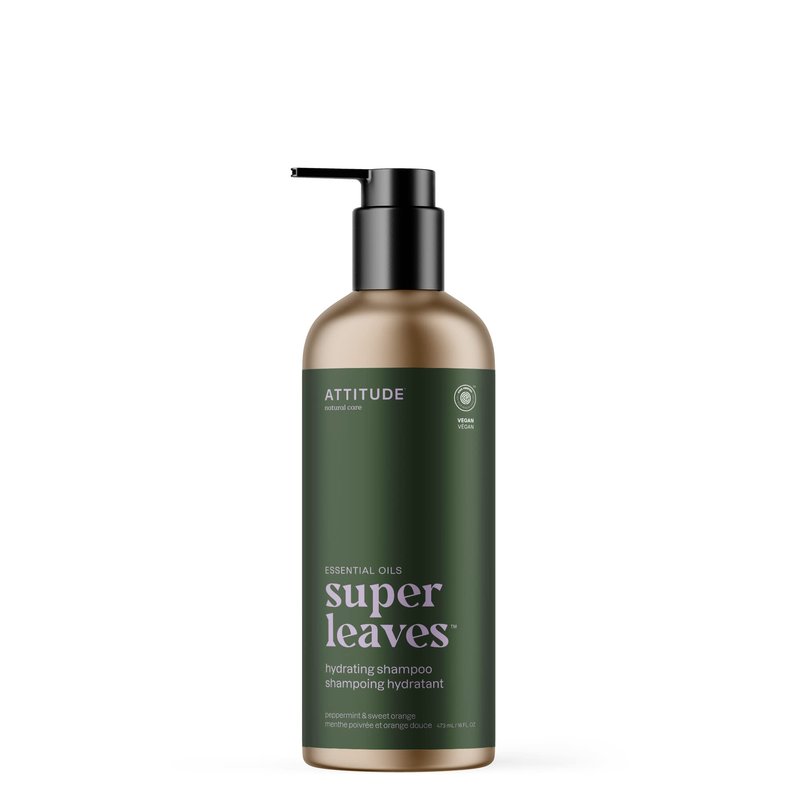 ATTITUDE Hydrating Shampoo, Peppermint & Sweet Orange, EWG Verified with Essential Oils, Vegan & Plant-Based, Aluminum Bottle, For Dry and Damaged Hair, 16 Fl Oz