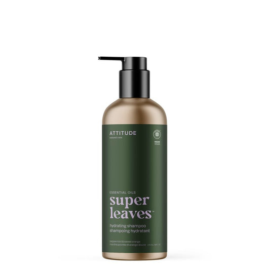 ATTITUDE Hydrating Shampoo, Peppermint & Sweet Orange, EWG Verified with Essential Oils, Vegan & Plant-Based, Aluminum Bottle, For Dry and Damaged Hair, 16 Fl Oz