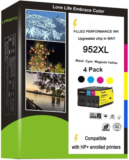 LPRINTCI 952XL Ink Cartridges Combo Pack Compatible for 8710 7740 Printer for OfficeJet Pro 8720 8725 8210 8715 8702 8740 7720 8730 8216 Printer （4-Pack）