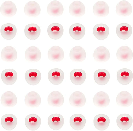 CYADCI 36 Pieces Medium Earbud Tips Soft and Comfortable Ear Bud Replacement Pieces Silicone Fit Most in-Ear Headphones，Inner Hole 3.8mm -5.5mm，Medium White and Red Replacement Eartips