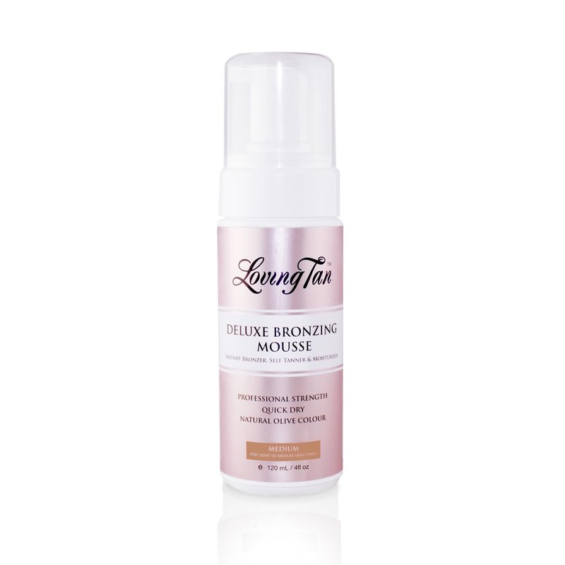 Loving Tan Deluxe Self Tanning Bronzing Mousse, Medium - Streak Free, Professional Quality Sunless Tanning - Up to 5 Self Tanner Applications per Bottle, Cruelty Free, Naturally Derived DHA - 4 FL Oz
