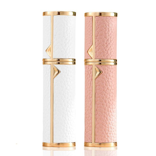 DIOHIO 5ml Perfume Atomizer Travel Refillable, 2PCS Perfume Travel Refillable Bottle,Bottom-Filling Fragrances Perfumes Bottle,Mini Cologne Dispenser,Lightweight Portable Sprayer（White-Pink）