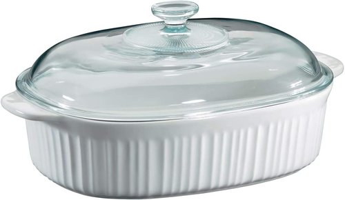 CorningWare French White 4-Quart Covered Casserole - Durable Ceramic Bakeware for Effortless Cooking