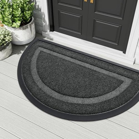OLANLY Half Circle Door Mat Indoor Outdoor Entrance Welcome, Waterproof All-Season, All-Weather Doormat, Sturdy Natural Rubber, Low Profile, Easy Clean Patio Porch Entryway Mat, 71x23, Dark Grey