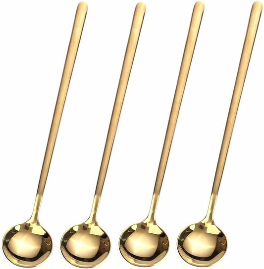 Skiennix Gold Stainless Steel Long Handle Coffee & Tea Spoons - 4 PCS, 6.7 Inches for Stirring