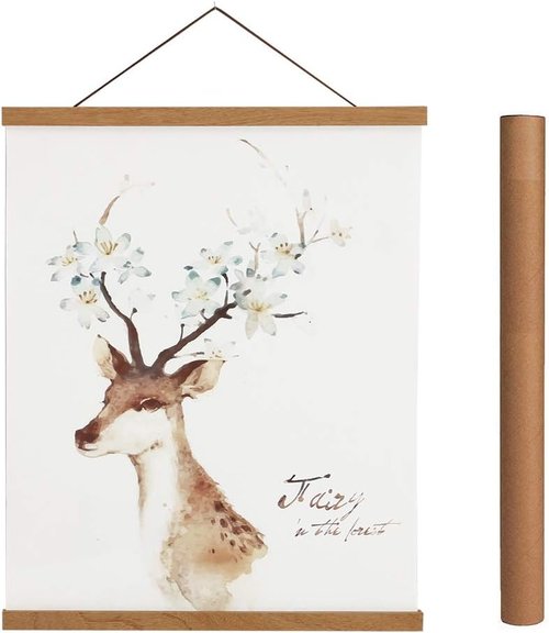 Artmag Magnetic Poster Hanger Frame - Light Wood Canvas Artwork Display | 20" Teak Wood
