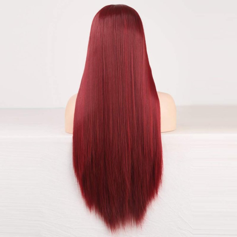 RDY Wine Red Wig Long Silky Straight Burgundy Synthetic Lace Front Wig for Women Cosplay Wig with Pastel Heat Friendly Fiber Glueless Wig Half Hand Tied Frontal Lace Wigs with Natural Hairline 20 Inch